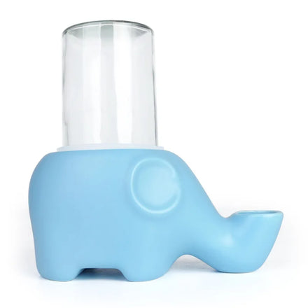 Fontaine à eau pour chat en céramique bleue en forme d'éléphant, avec réservoir en verre transparent