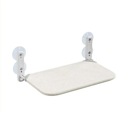 Perchoir de fenêtre pour chat à ventouses, assise en tissu beige et supports blancs, vue de trois quarts