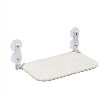 Perchoir de fenêtre pour chat à ventouses, assise en tissu beige et supports blancs, vue de trois quarts
