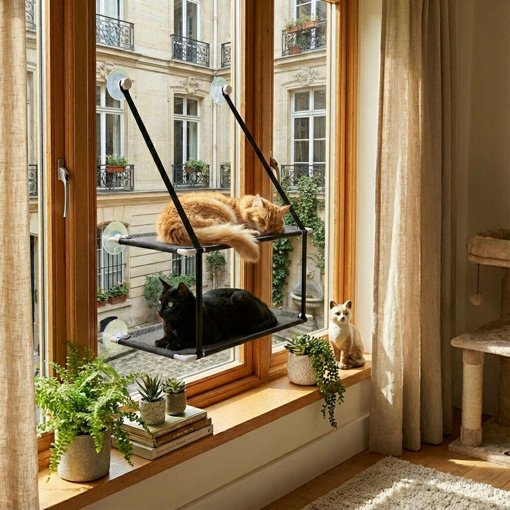 Cat window perch for Maine Coon cats, reinforced frame, full view