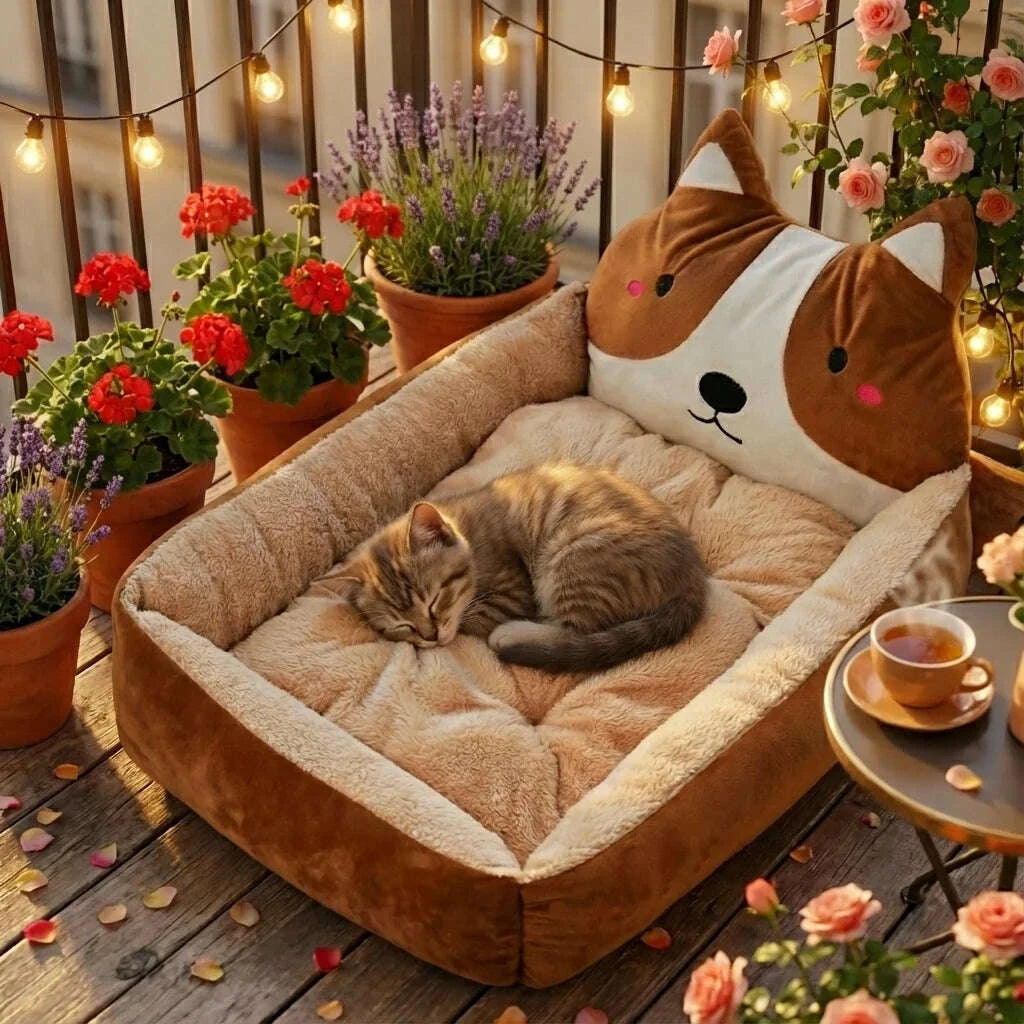 Plush cat bed in a home setting