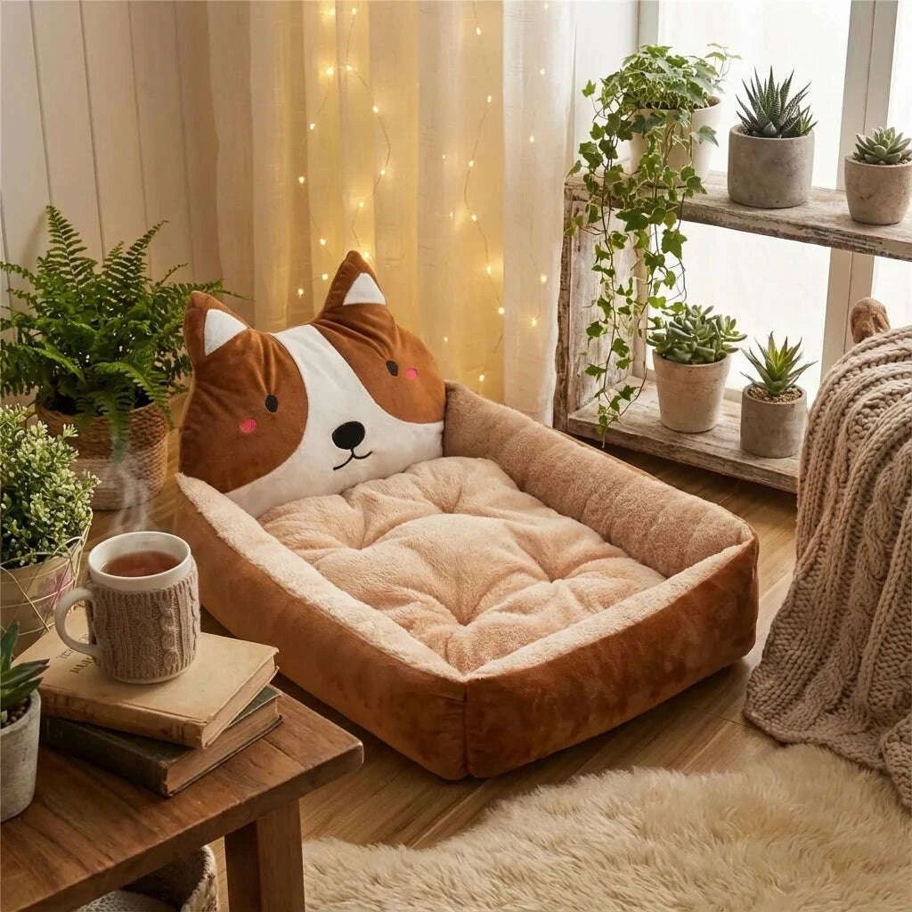 Plush cat bed, side view