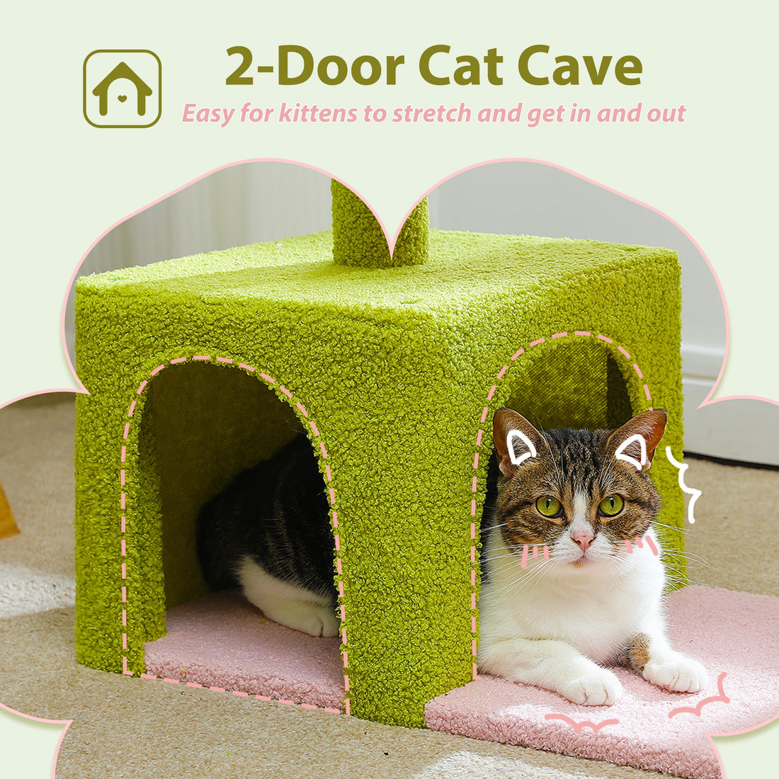 Plateau fleur rose détachable et lavable en machine, avec un chat tigré couché sur le coussin en forme de pétales