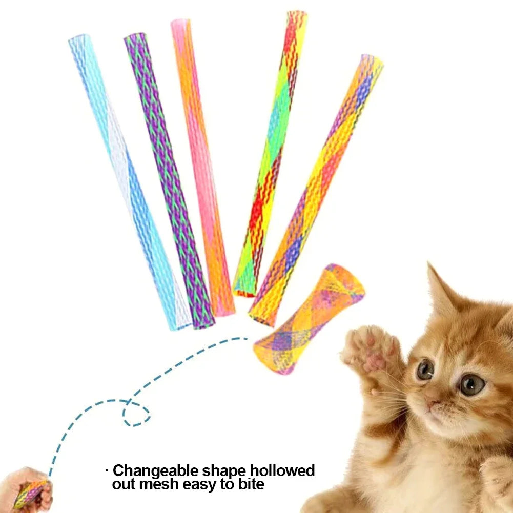 Colorful spring tube cat toys, set of 10