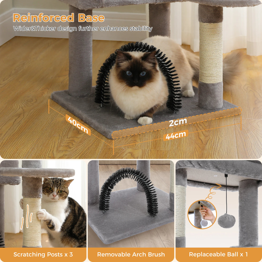 Détails de la base large et stable : chat tigré griffant le sisal