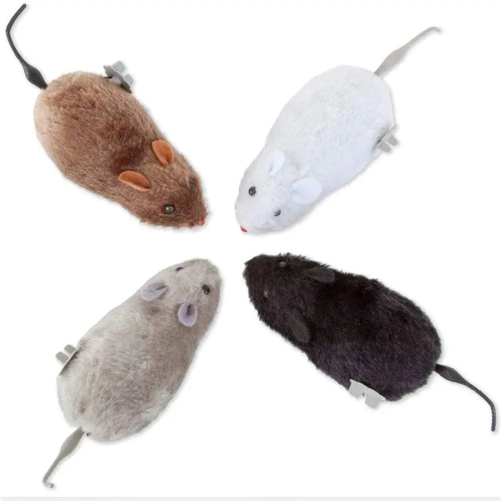 Plush wind-up mouse cat toy