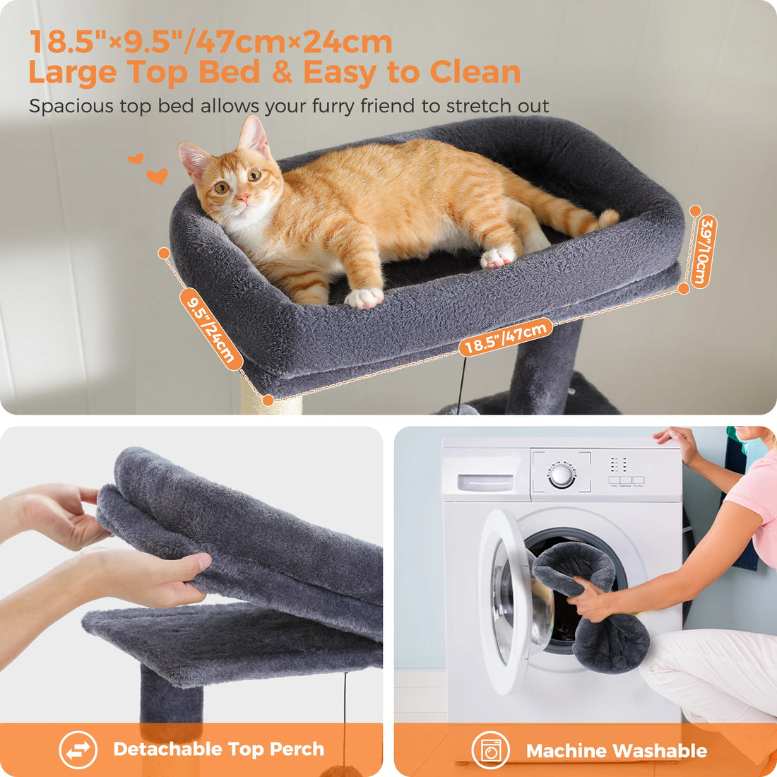 Plateau de 47 × 24 cm avec chat roux allongé, démontable et lavable en machine, bord de 10 cm de hauteur