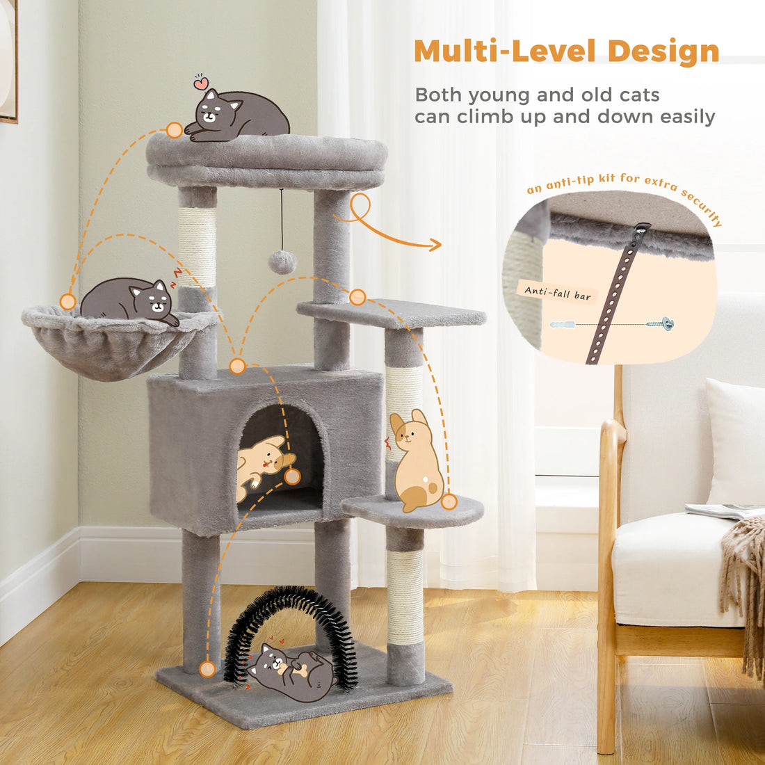 Illustration de la conception multi-niveaux de l'arbre à chat gris