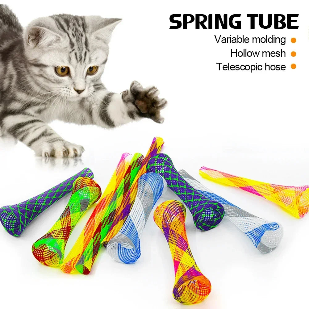Colorful spring tube cat toys, set of 10