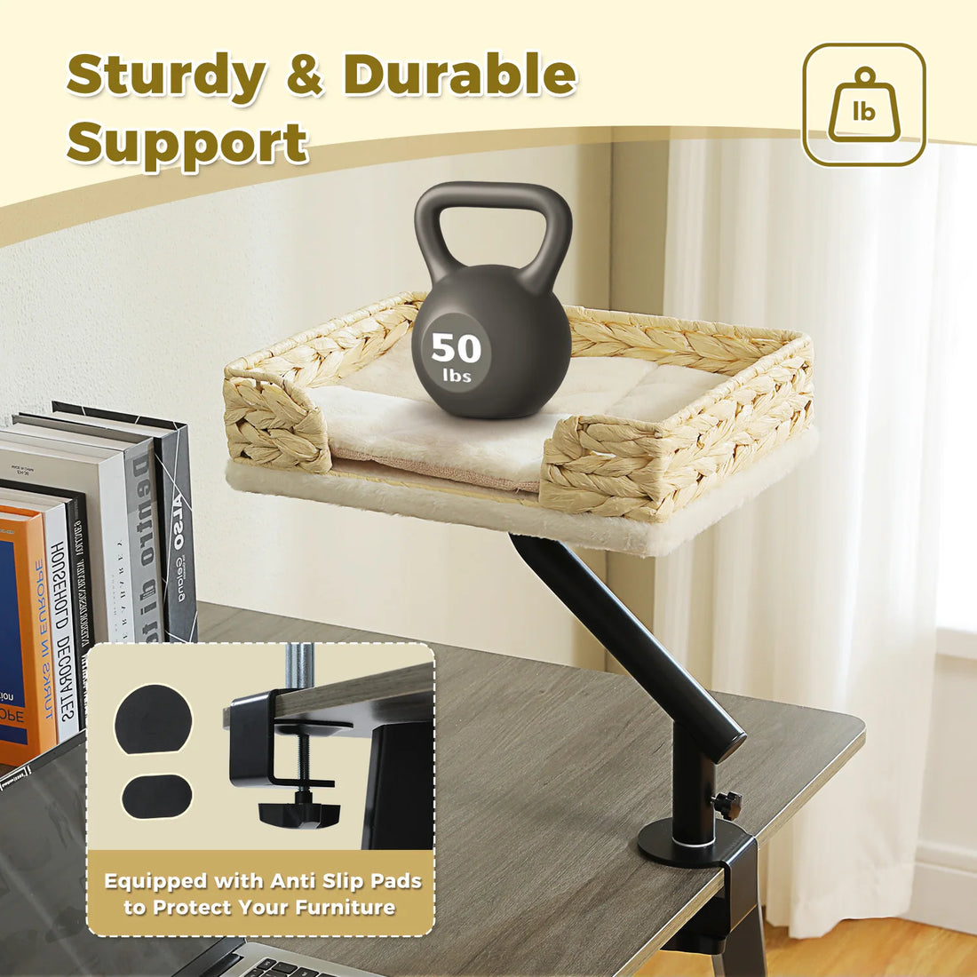 Support de bureau pour chat en osier tressé supportant un poids de 50 lb