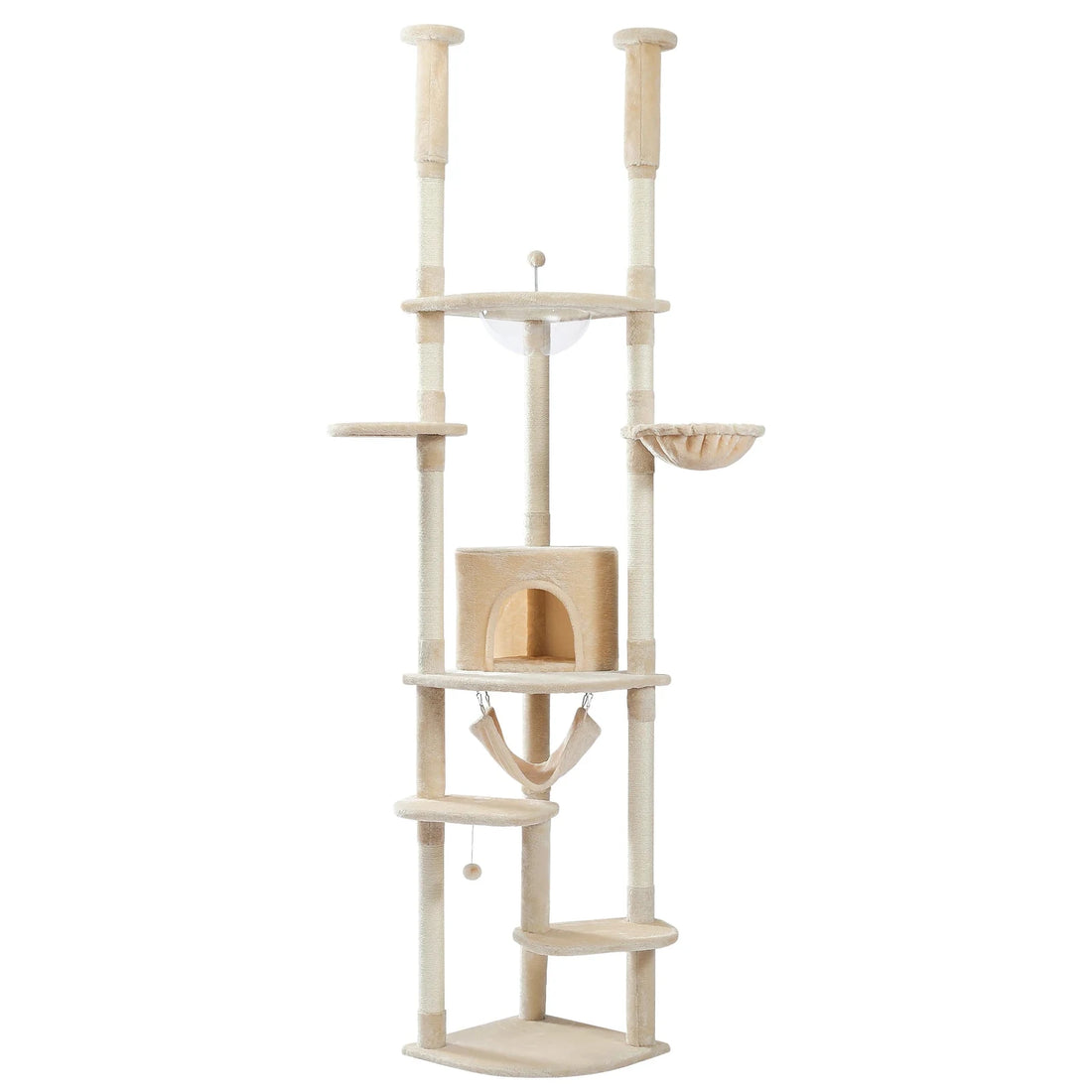 Height-adjustable climbing cat tree, beige