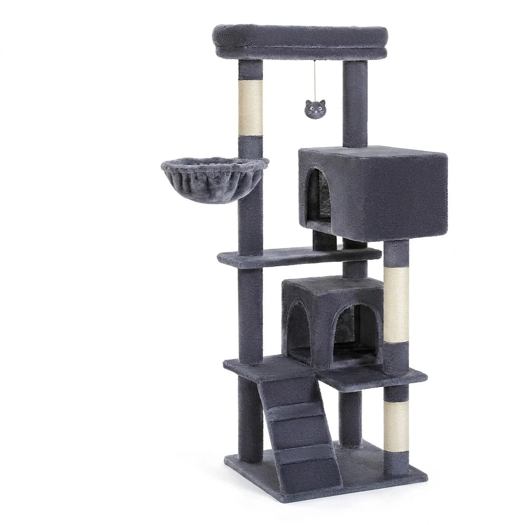 42" cat tree with ladder and condos, dark gray