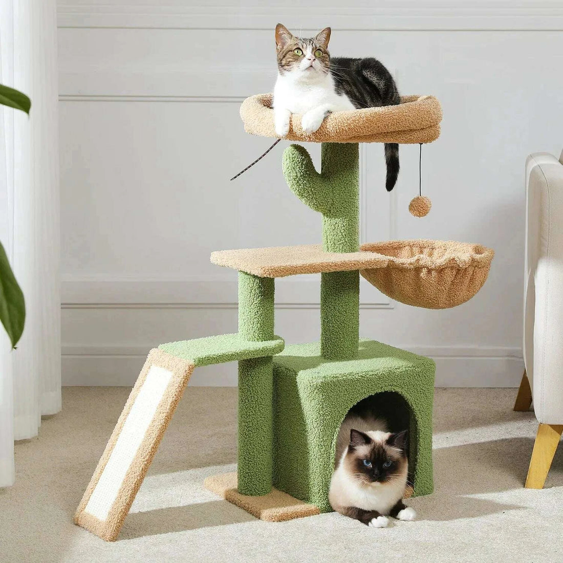 Compact cactus cat tree, side view