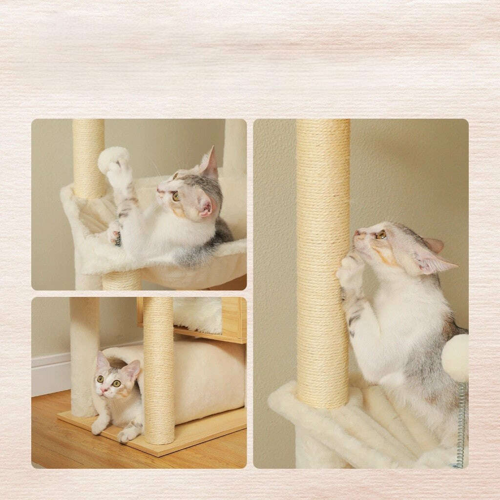 XXL wooden cat tree, in a living room setting
