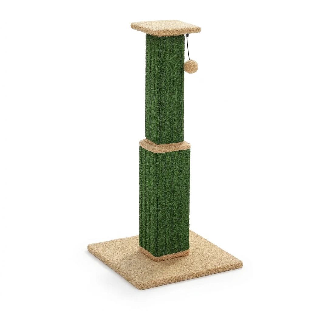Tall woven sisal scratching post, green