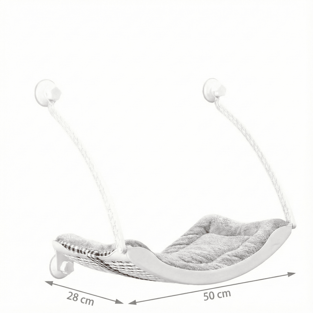 Schéma des dimensions du hamac à ventouses pour chat : 50 cm de large sur 28 cm de profondeur