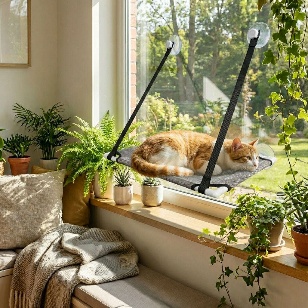 Cat window bed, full view