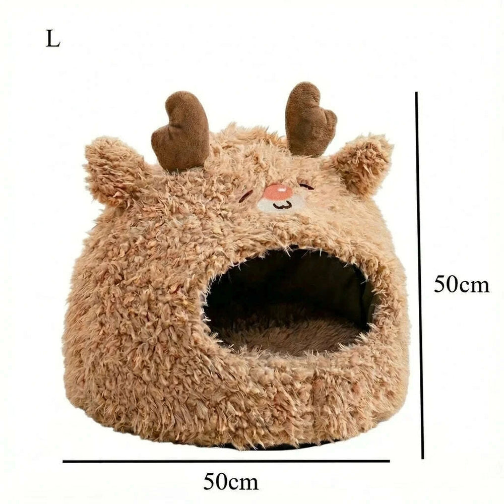 Dimensions de la maison renne en peluche pour chat, taille L : 50 × 50 cm
