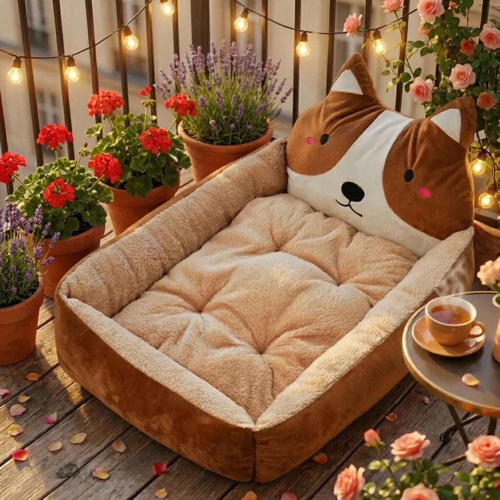 Plush cat bed, close-up view