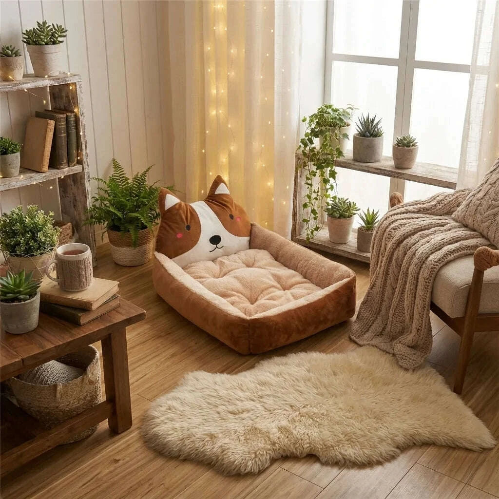 Plush cat bed, detail view