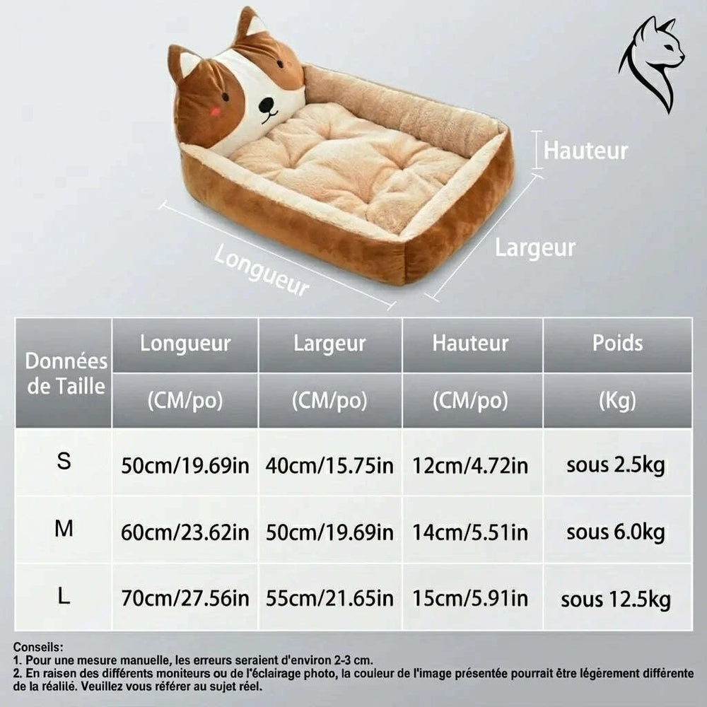 Plush cat bed, angled view
