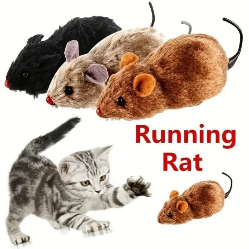 Plush wind-up mouse cat toy