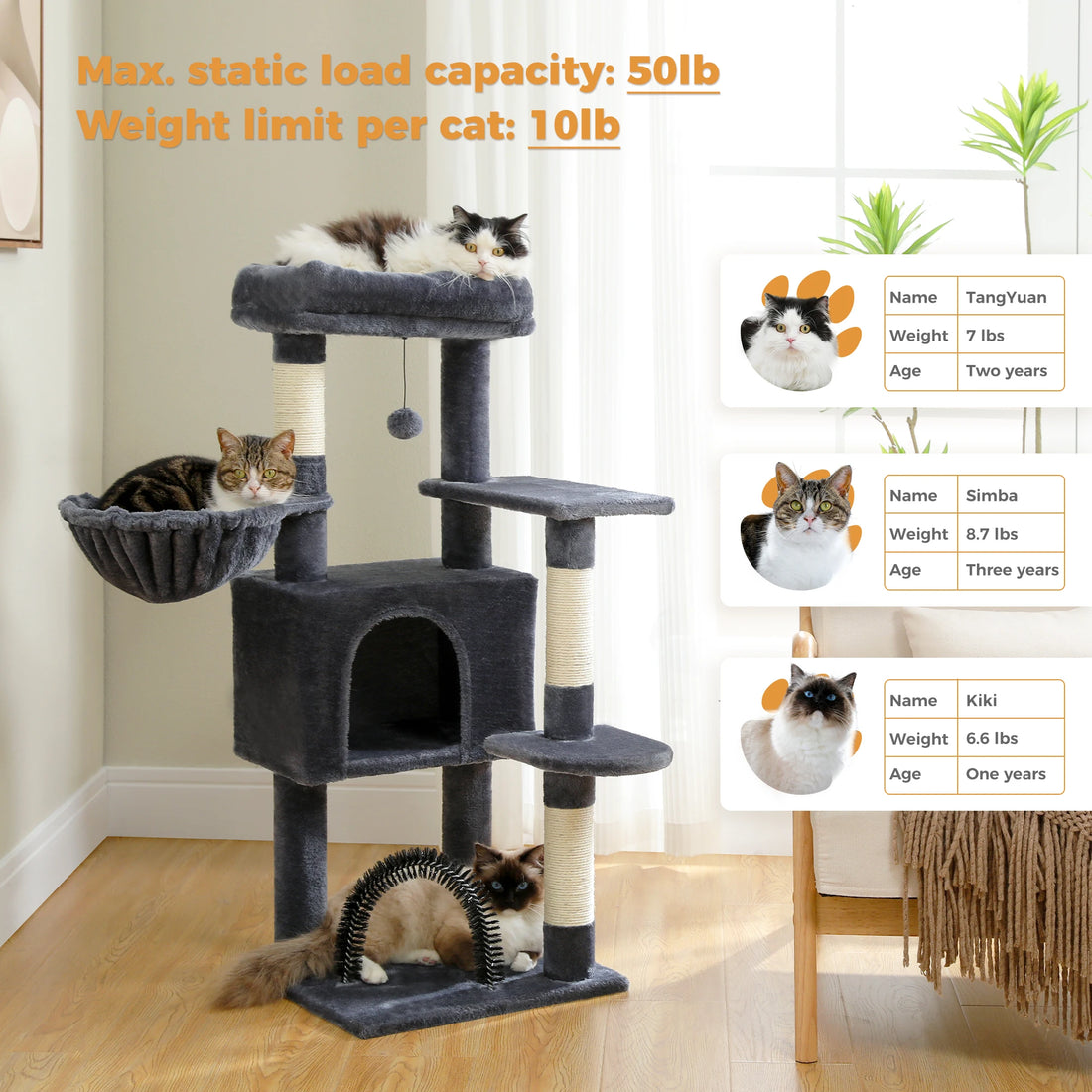 White cat tree with round condo