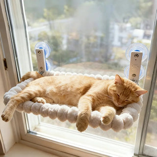 Hamac de fenêtre pour chat à ventouses, peluche et pompons