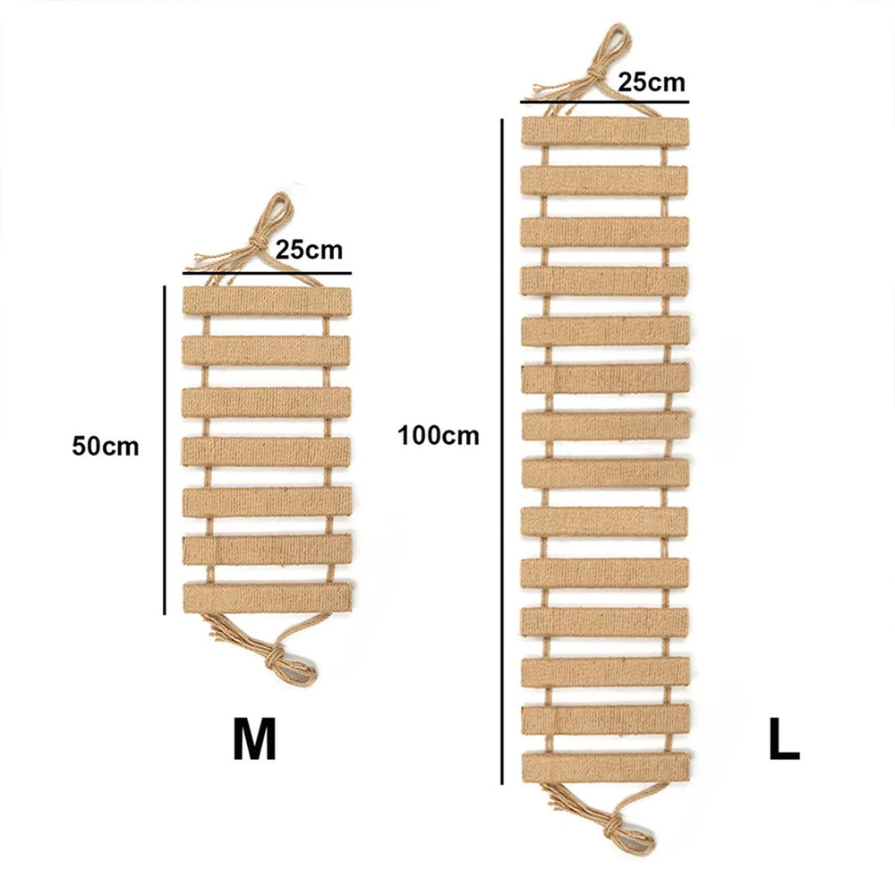 Schéma des dimensions du pont pour chat : taille M de 50 × 25 cm et taille L de 100 × 25 cm
