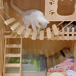 Cat Wall Bridge in Wood and Sisal, Hanging Ladder