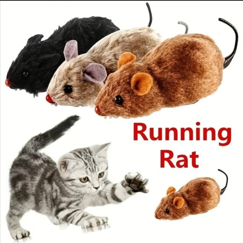 Plush wind-up mouse cat toy