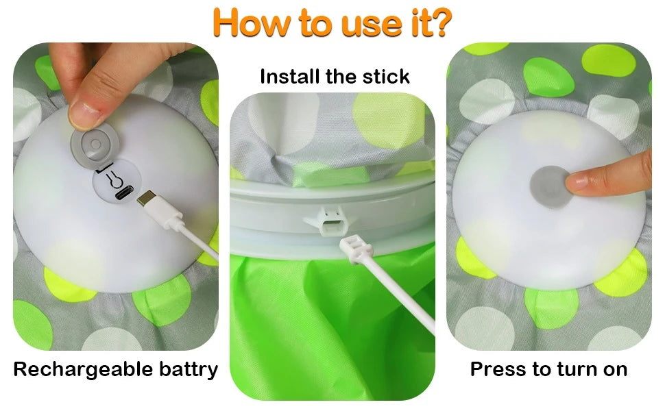 Utilisation du tapis : charge USB-C du boîtier central, fixation de la tige à plume et bouton pour l'allumer