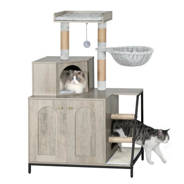Modern cat house with hidden litter box and platform