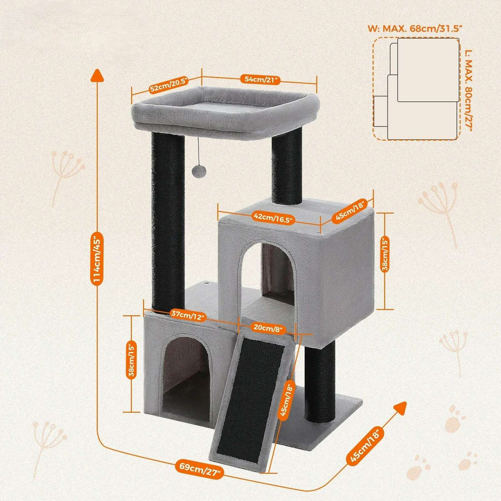 Modern design cat tree with house and hammock