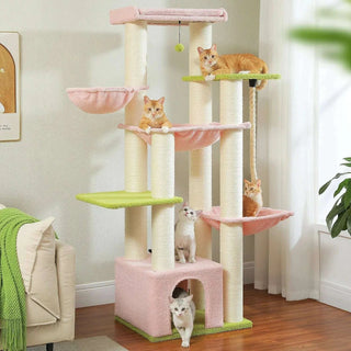 Arbre à chat Maine Coon fleur, rose et vert, 170 cm