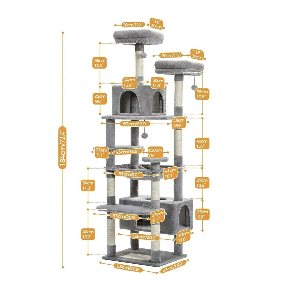 Large gray cat tree for Maine Coon, in a room setting