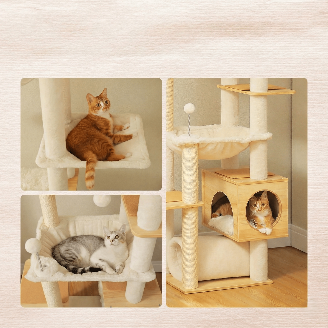 XXL wooden cat tree, back view