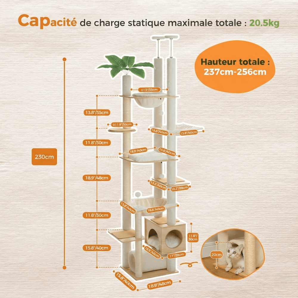 XXL wooden cat tree, close-up on sisal scratching post