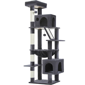 71" cat tree with two large condos, charcoal gray