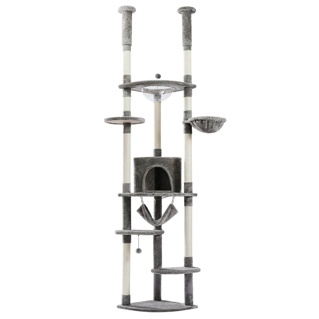 Height-adjustable climbing cat tree, gray