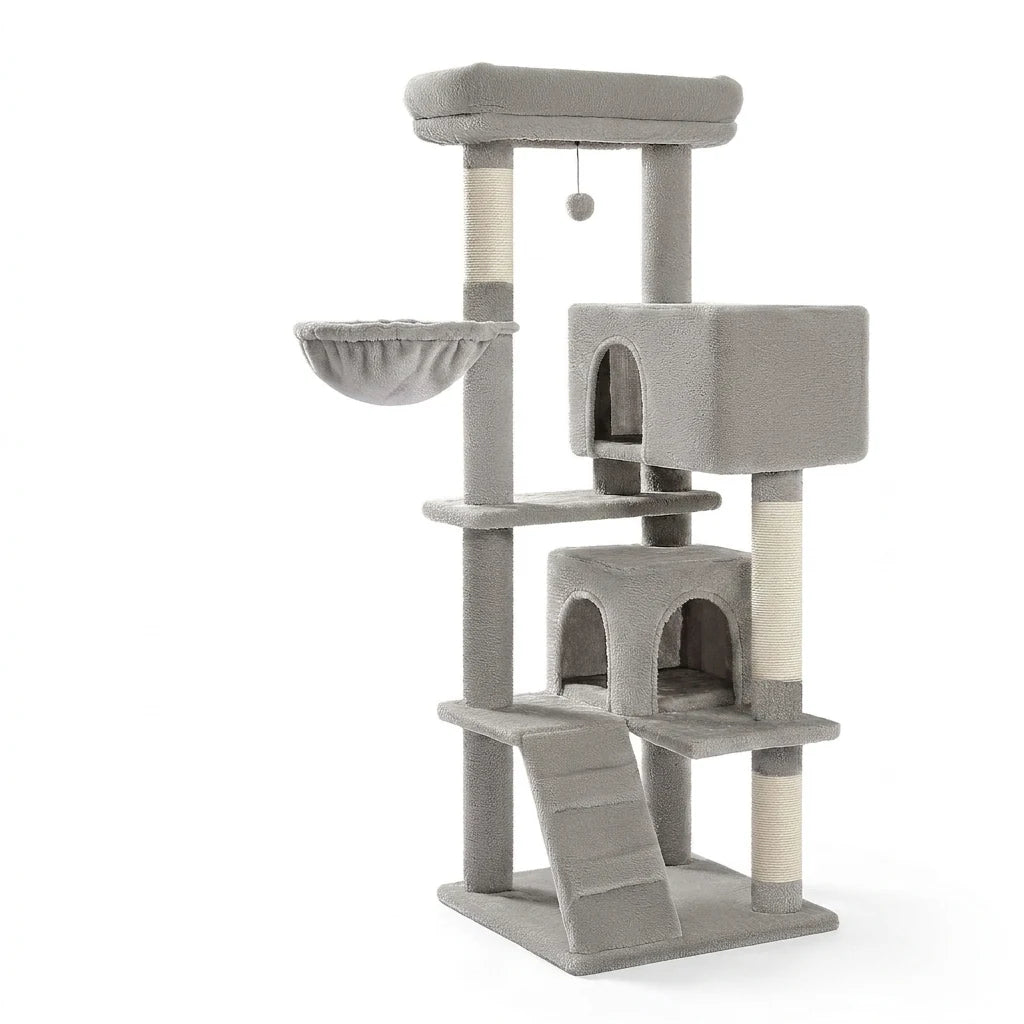 42" cat tree with ladder and condos, gray