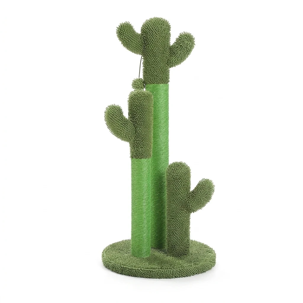 Cactus scratching post with 3 sisal posts, green