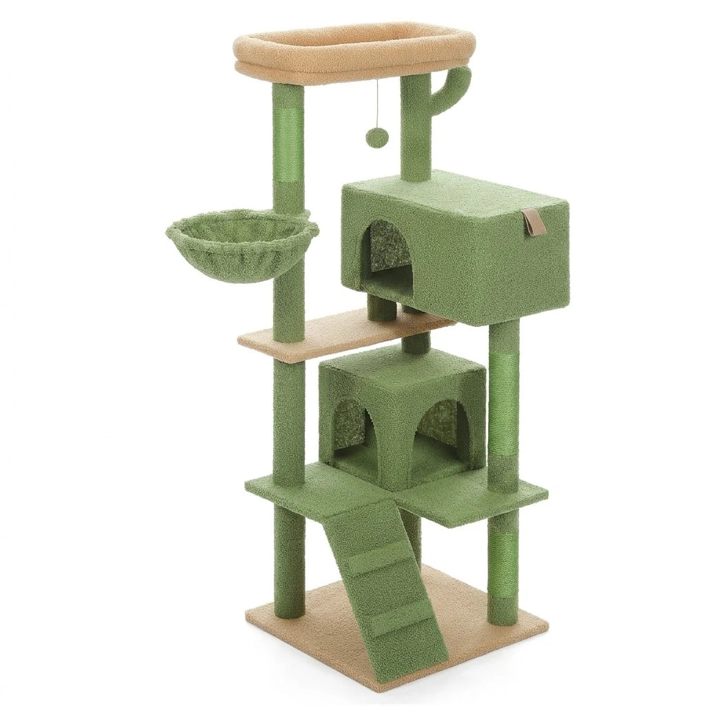42" cat tree with ladder and condos, green